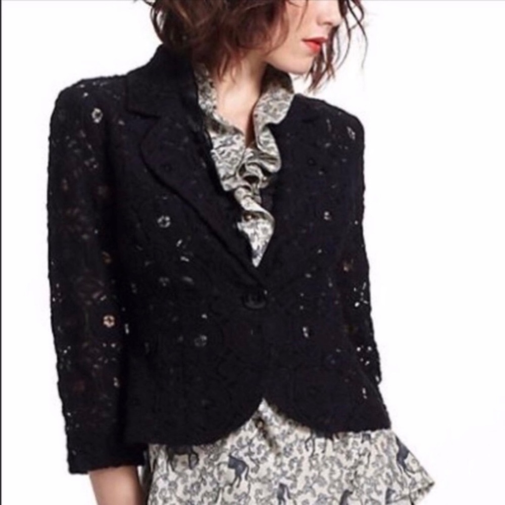 Tabitha Anthropologie Black Sheer Lace Jacket